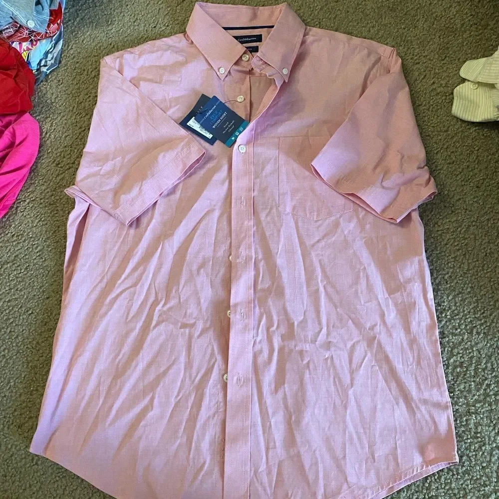 Mens Pink Croft & Barrow Short Sleeve Button Down Dress Shirt NWT